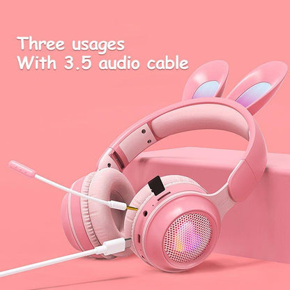 Rabbit Ear Headphones Wireless Luminous Extendable Wheat Headphones