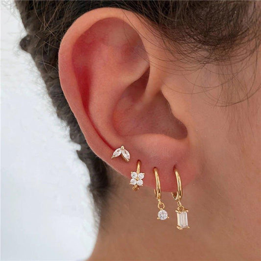 Women's Geometric Flower Zircon Earrings